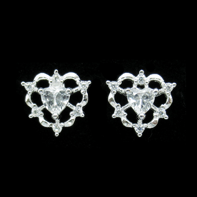 Silver Heart Shaped Zircon Ear Stubs