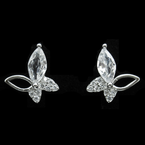 Silver Butterfly Shaped Zircon Ear Stubs