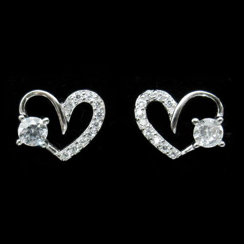 Silver Heart Shaped Zircon Ear Stubs