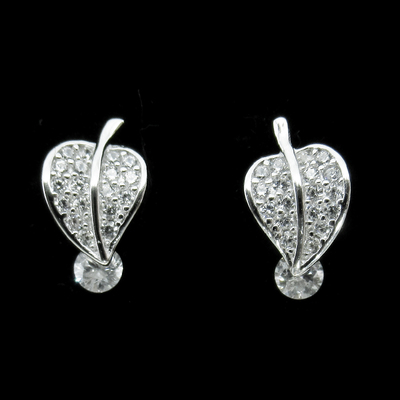 Silver Leaf Shaped Zircon Ear Stubs