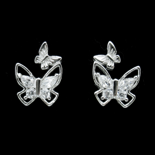 Silver Butterfly Shaped Zircon Ear Stubs