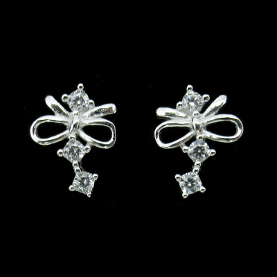 Silver Ribbon Shaped Zircon Ear Stubs