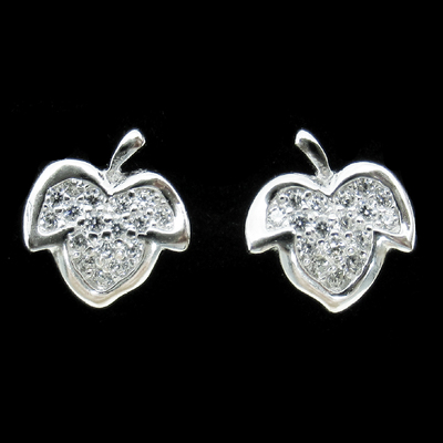 Silver Leaf Shaped Zircon Ear Stubs