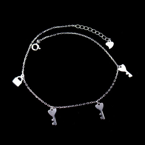Silver Key Plain Anklet