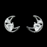 Silver Moon Shaped Zircon Ear Stubs