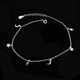 Silver Lightning and Moon Plain Anklet