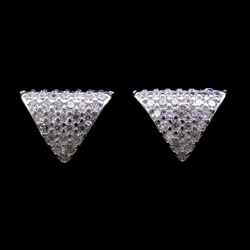 Silver Triangle Shaped Zircon Earrings
