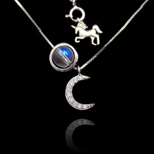 Silver Moon Shaped CZ Necklace