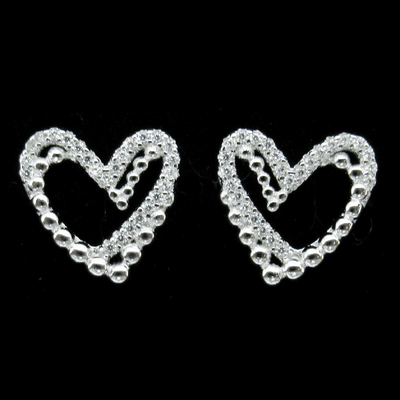 Silver Heart Shaped Zircon Ear Stubs