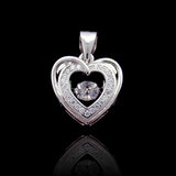 Silver Heart-Shaped Dancing Zircon Pendant