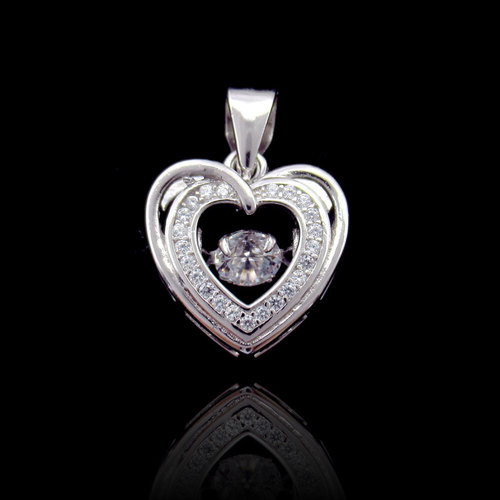 Silver Heart-Shaped Dancing Zircon Pendant