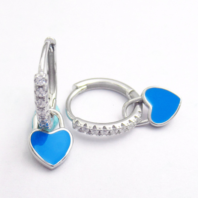 Silver Heart Shaped Enamel Huggies