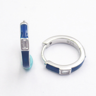 Silver Zircon Enamel Huggies