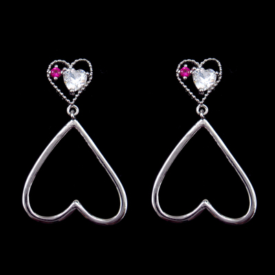Silver Heart Shaped Zircon Earrings