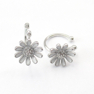 Silver Flower Shaped Enamel Huggies