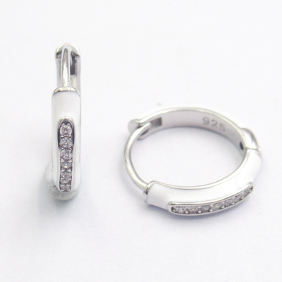 Silver Zircon Enamel Huggies