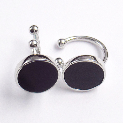 Silver Circle Shaped Enamel Huggies