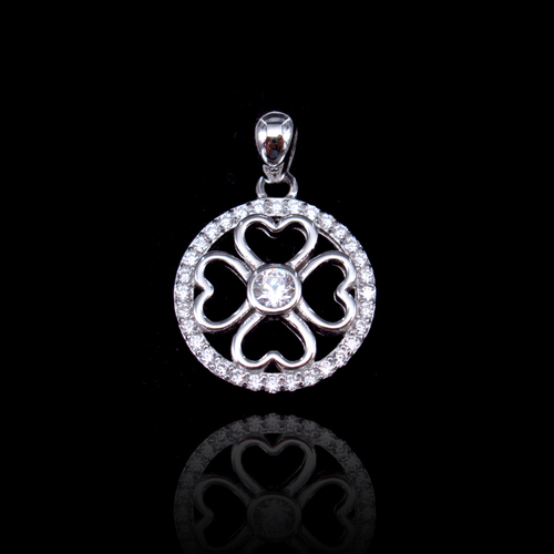 Silver Clover Zircon Pendant
