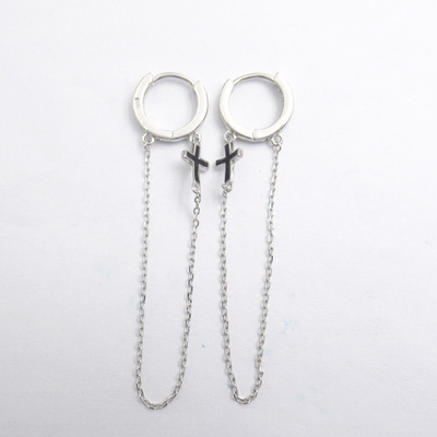 Silver Cross Shaped Enamel Huggies