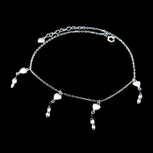 Silver Heart Shaped Plain Anklet