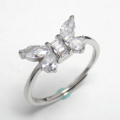 Silver Butterfly Shaped Zircon Ring