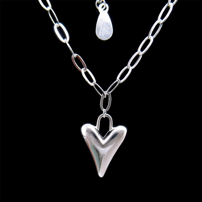 Silver Heart Shaped Plain Necklace
