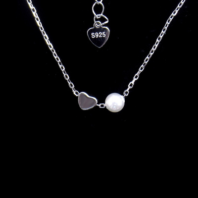 Silver Heart Shaped Pearl Necklace