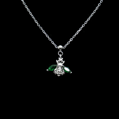 Silver Bee Shaped Zircon Necklace