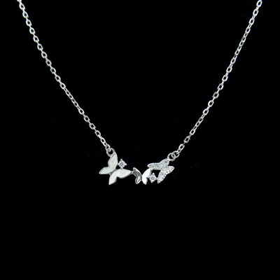 Silver Butterfly Shaped Zircon Necklace