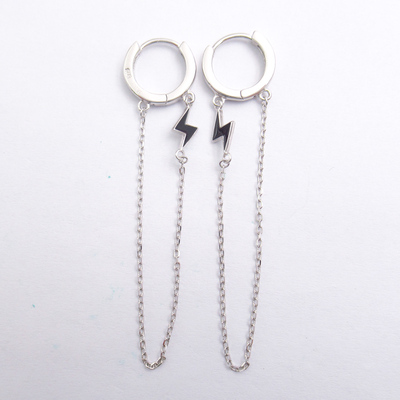 Silver Lightning Shaped Enamel Huggies