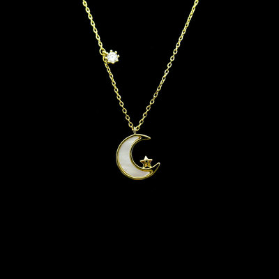 Silver Moon Shaped Zircon Necklace