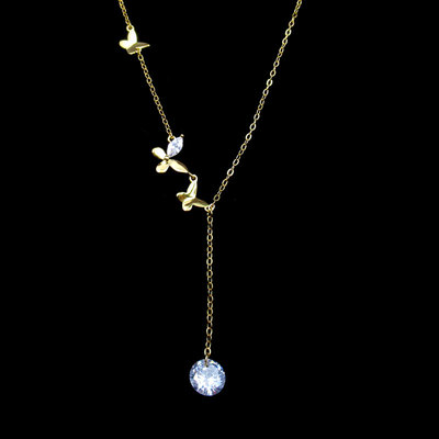 Silver Butterfly Shaped Zircon Necklace
