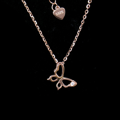 Silver Butterfly Shaped Zircon Necklace