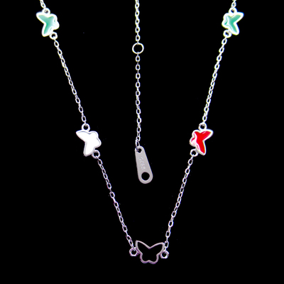 Silver Butterfly Enamel Necklace