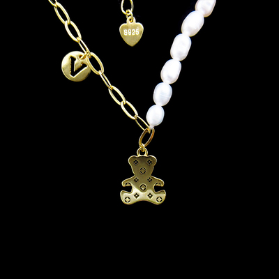 Silver Bear Shaped &nbsp;Pearl Necklace