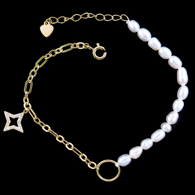 Silver Star Shaped Pearl Bracelet