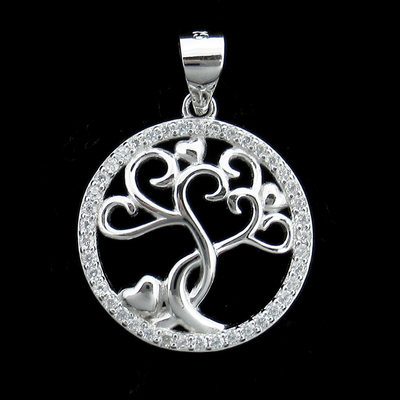 Silver Tree Shaped Zircon Pendant
