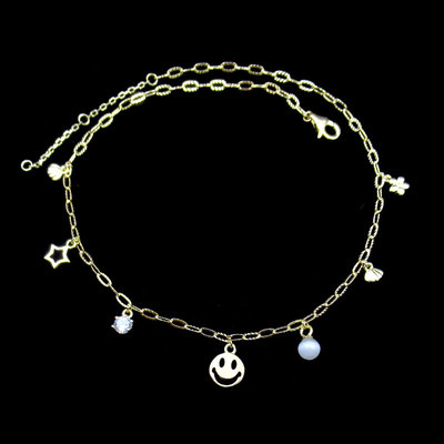 Silver Smile Face Shaped Zircon Anklet