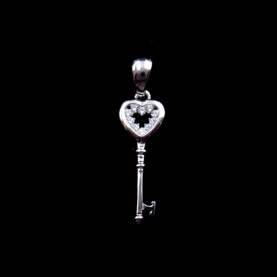 Silver Key Shaped Zircon Pendant