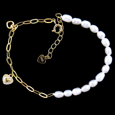 Silver Heart Shaped Pearl Bracelet