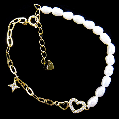 Silver Heart Shaped Pearl Bracelet