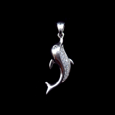 Silver Dolphin Shaped Zircon Pendant