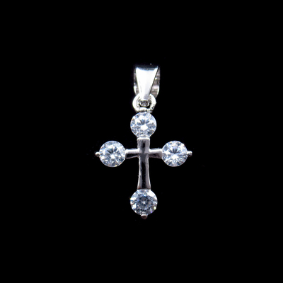 Silver Cross Shaped Zircon Pendant
