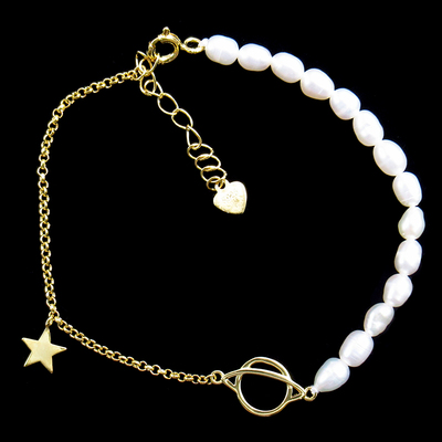 Silver Star Shaped Pearl Bracelet