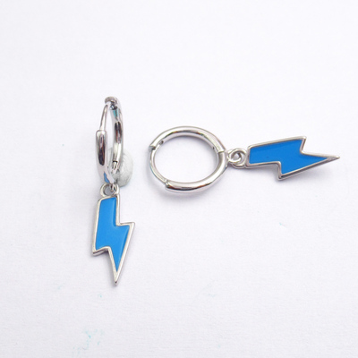 Silver Lightning Shaped Enamel Huggies