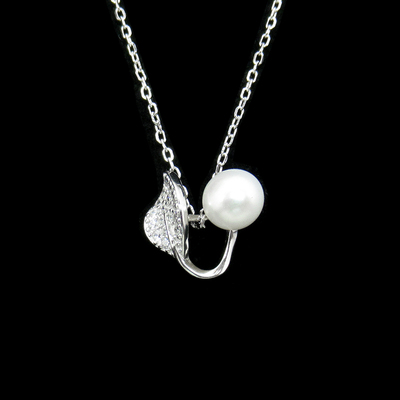 Silver Leaf Shaped Pearl Necklace