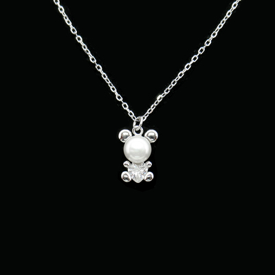 Silver Bear ShapedPearl Necklace