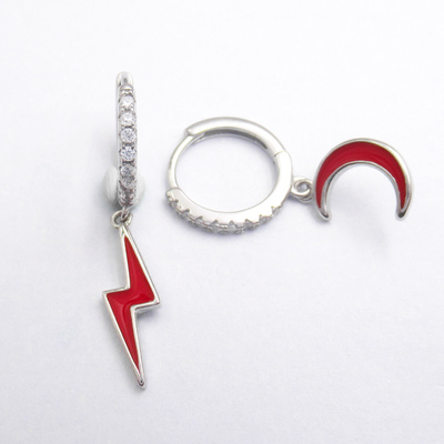 Silver Lightning ShapedMoon Shaped Enamel Huggies