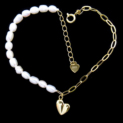 Silver Heart Shaped Pearl Bracelet