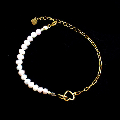 Silver Heart Shaped Pearl Bracelet
